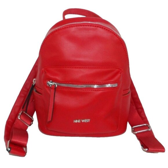 NINE WEST small red backpack style handbag, purse man made materials NEW NO TAGS - Picture 1 of 8